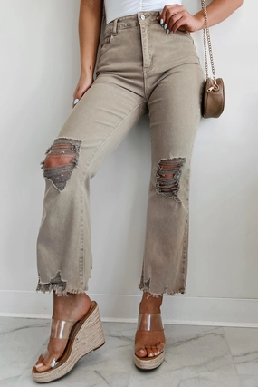 Cool Weather Lachlan High Rise Distressed Straight Leg Jeans (Ash Mocha)