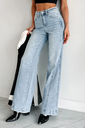 Noah Judy Blue High Rise Retro Seam Wide Leg Jeans (Medium) LightweightComfort Seamless Design