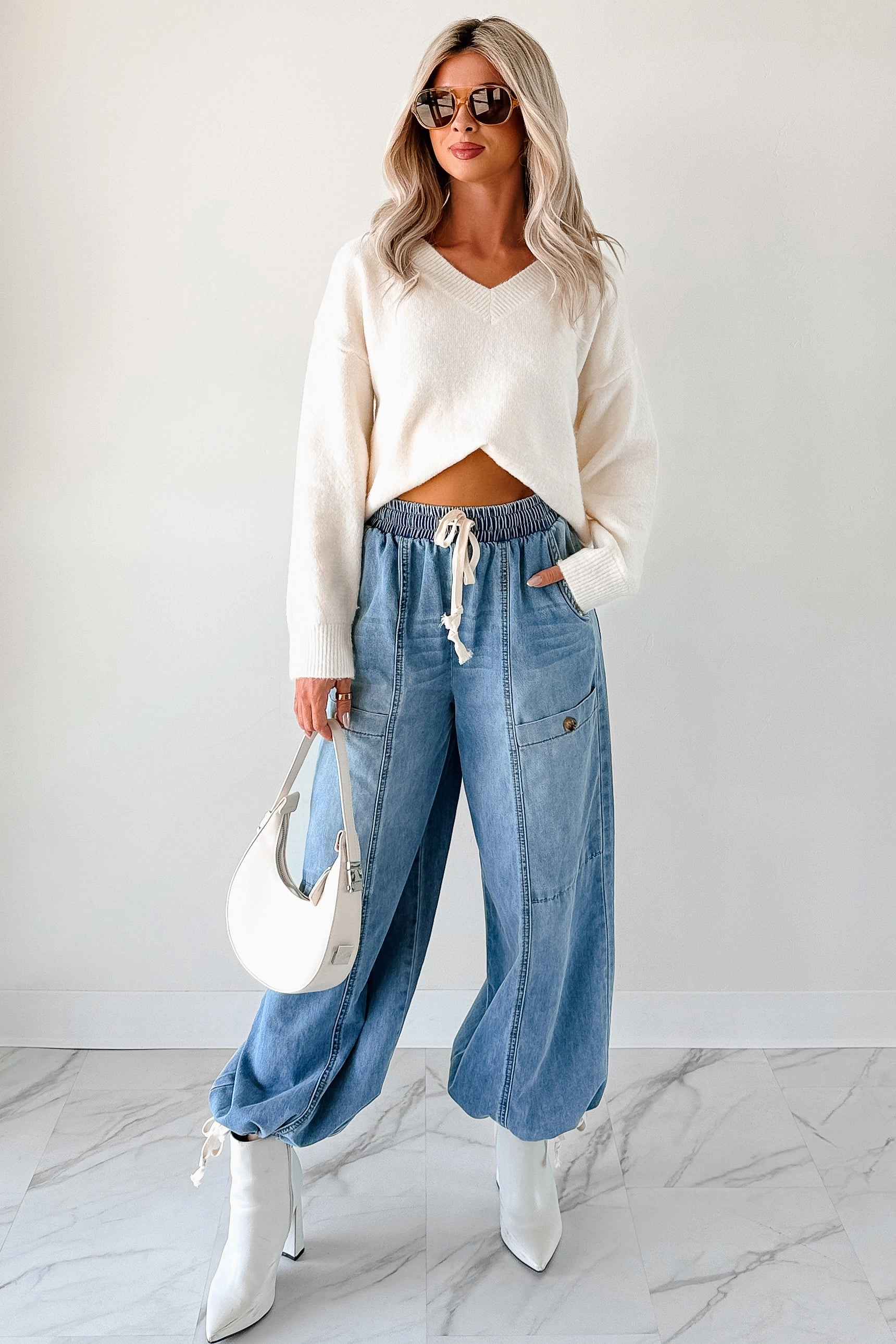 Shape Flex Restless Soul Denim Wide Leg Drawstring Pants (Light)