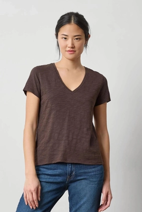 Short Sleeve Back Seam V-Neck Espresso Tapered Cut PaddedInsulation