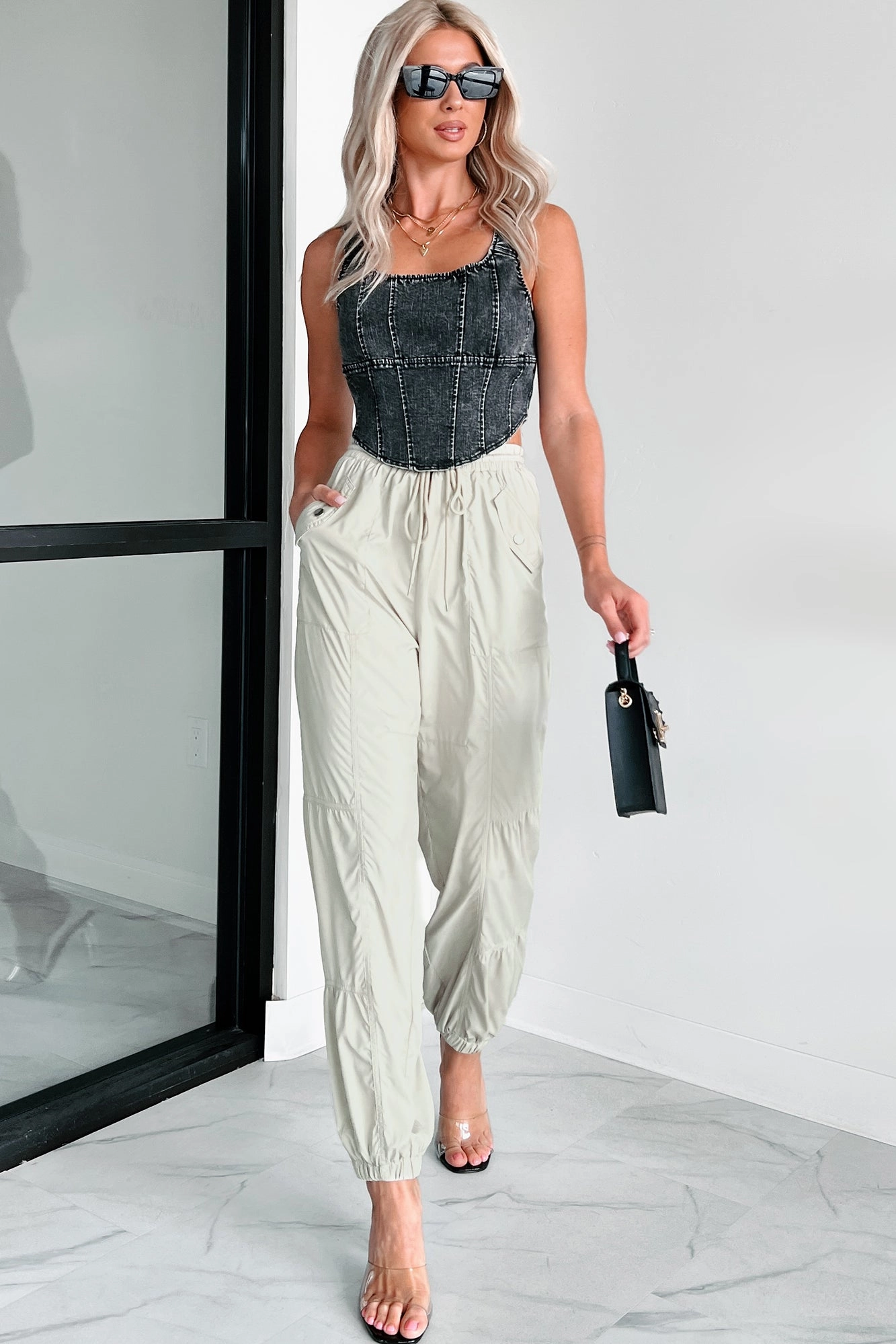 Breaking Barriers Drawstring Waist Joggers (Sage) Padded hips LightweightInsulation