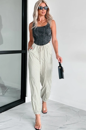 Breaking Barriers Drawstring Waist Joggers (Sage) Padded hips LightweightInsulation