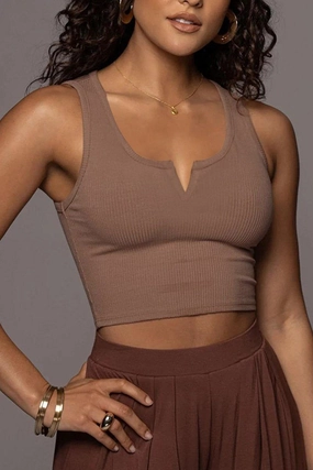 WOMEN SEXY SLIT U NECK TIGHT FITTED CROP TANK TearResistant Blends