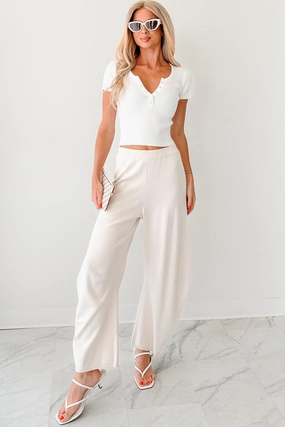 Soft Launch Era Knitted Barrel Pants (Cream) FlexibleStretchWeave Layered Panel Design