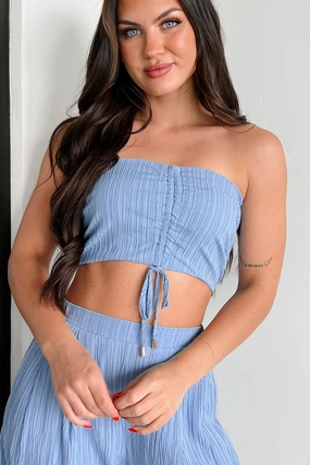 Compression Fit Engineering Sizzling Summer Ruched Bandeau Top (Lotus Blue)