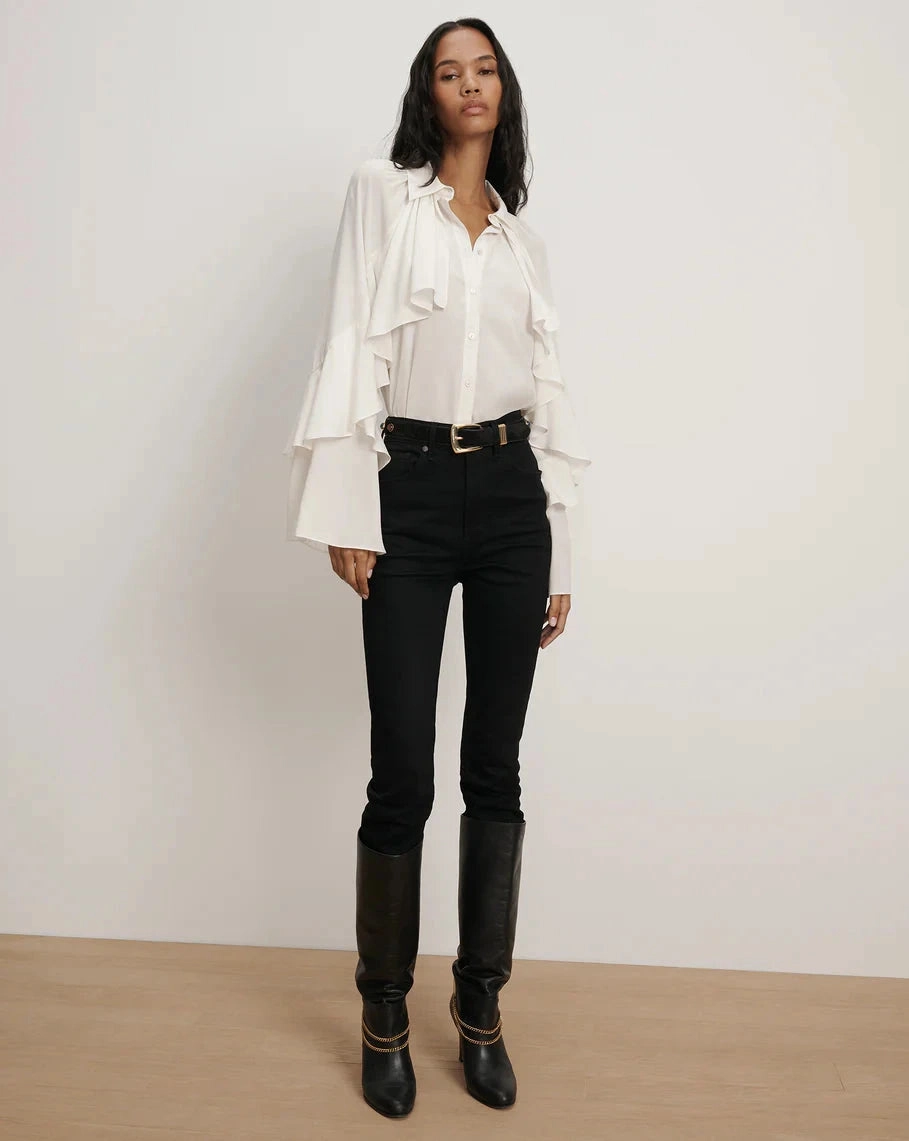 SelfFabric Binding Demaris Ruffled Button-Down Blouse Dove