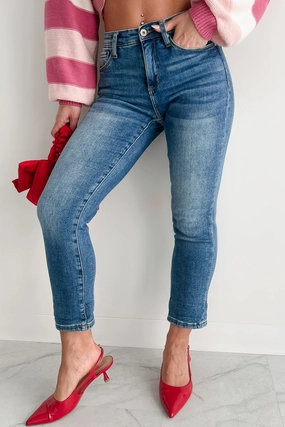 Street Inspired Ashley Mid Rise Tummy Control Special A Slim Boyfriend Jeans (Dark)