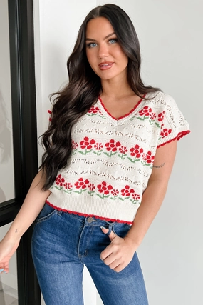 Antimicrobial Finish Knit To Perfection Floral Knit Sweater Vest (Ivory)