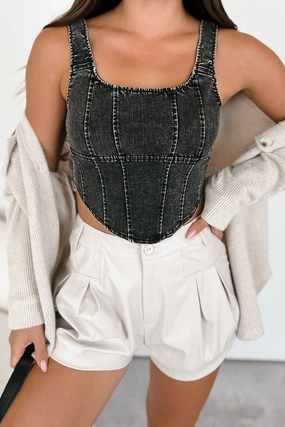 That's Just Karma Denim Corset Top (Black) Summer Polo