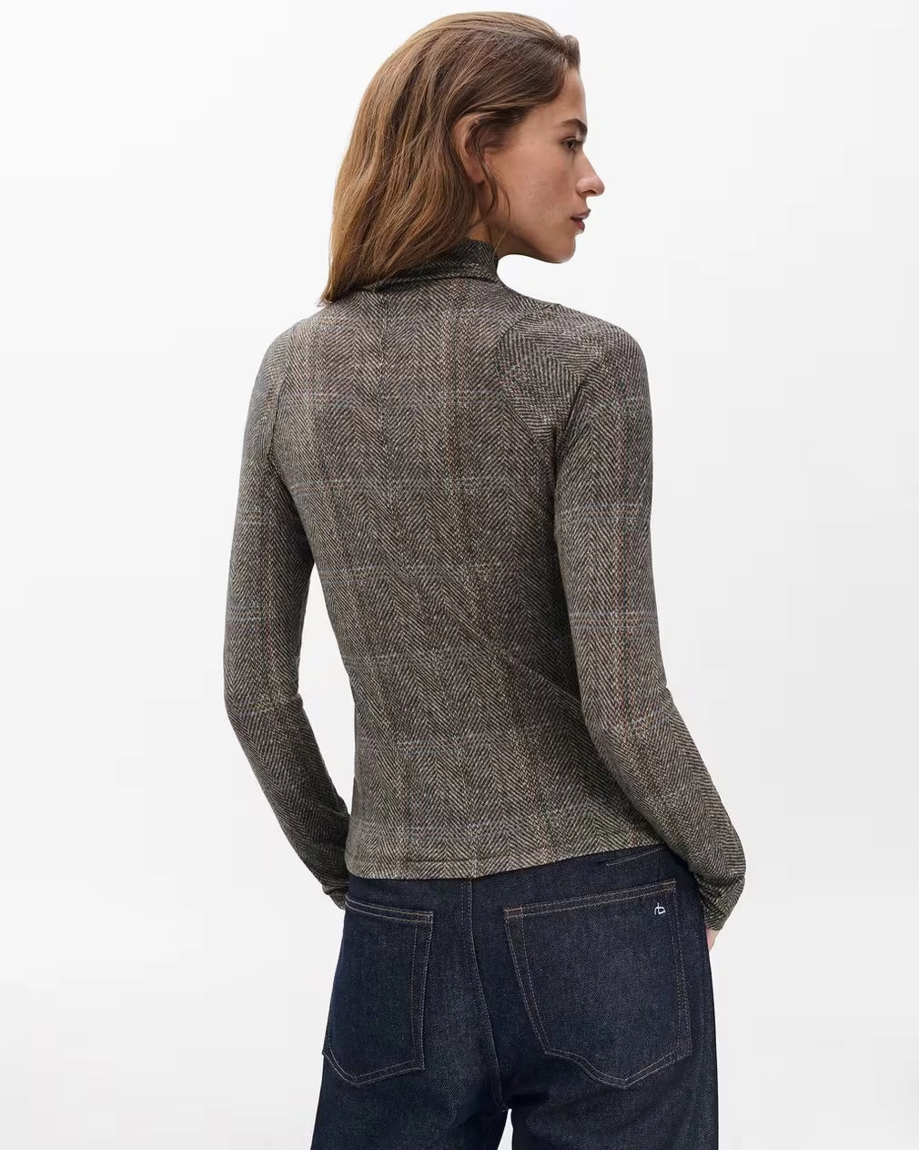 Shawl Plaid Turtleneck Tee Brown Multi Sporty Cardigan