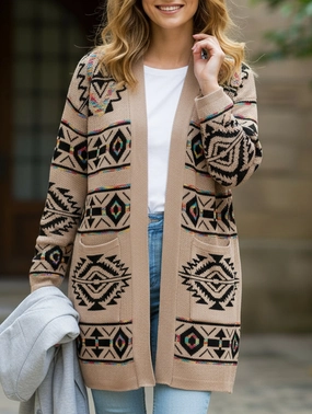 Silicone Print Detail Tear Resistant Reinforcement Diamond-shaped oversized knitted long cardigan