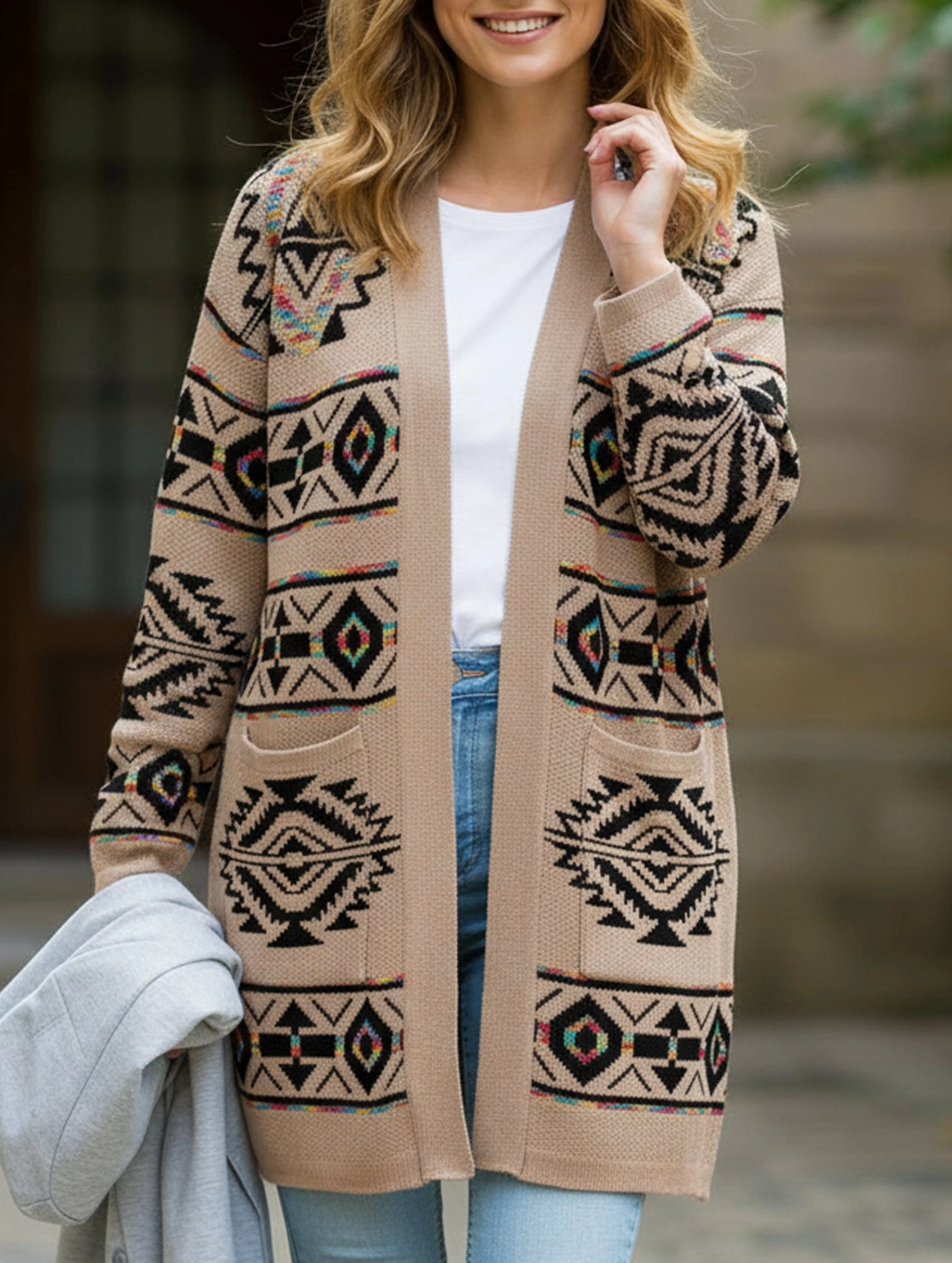 Silicone Print Detail Tear Resistant Reinforcement Diamond-shaped oversized knitted long cardigan