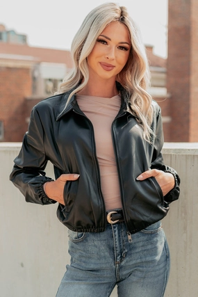 ThermalRegulating Fabric All Season Wear Fabric Fearless Moves Faux Leather Zip-Up Jacket (Black)