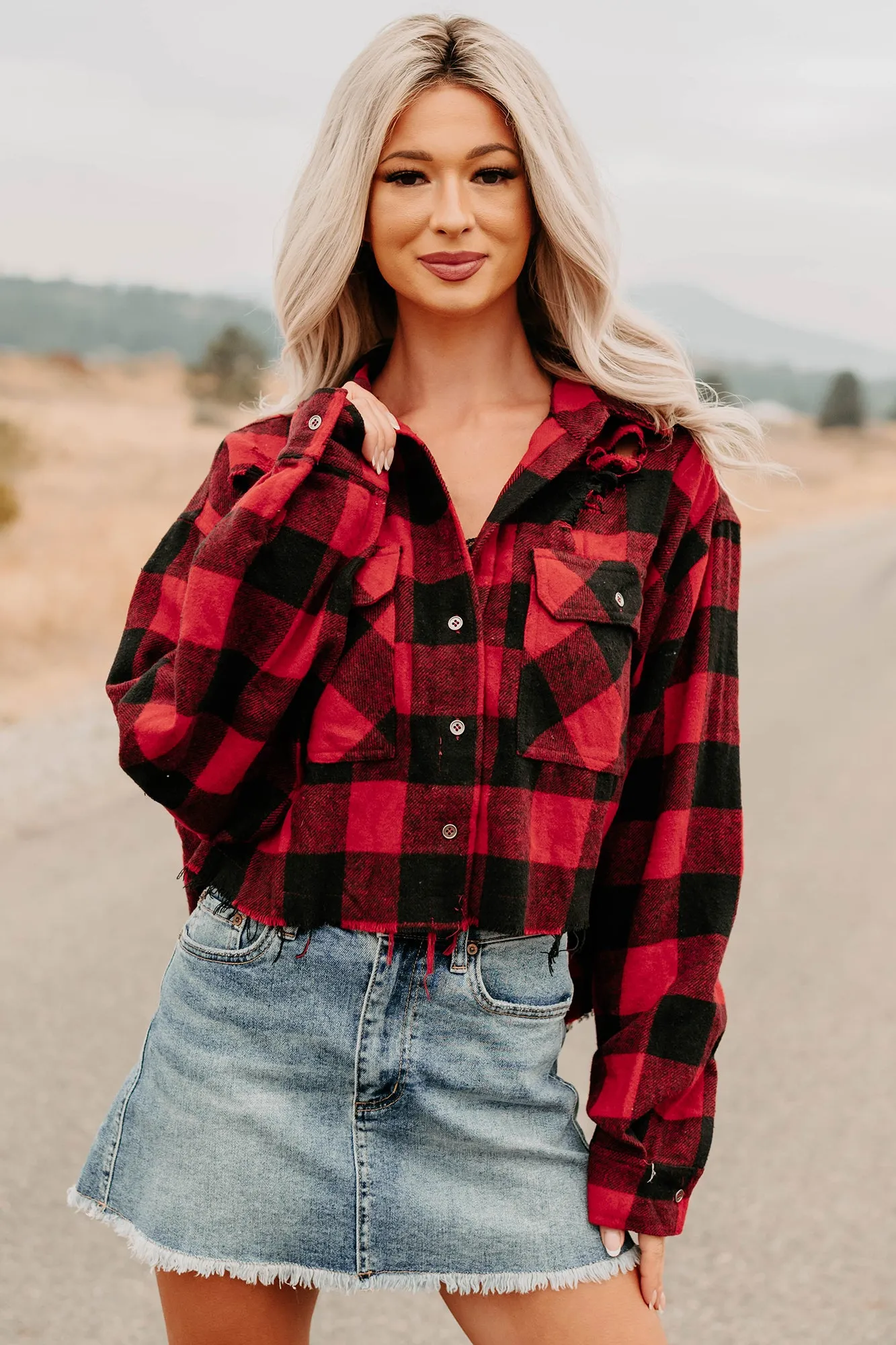 Toughen Up Signature 8 Destroyed Plaid Top (Red/Black) TaglessDesign