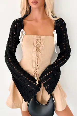 Quiet Chic Crochet Bolero Shrug (Black) CrossGrain Fabric