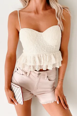 TemperatureRegulating AntiStaticFinish Garden Of Love Lace Peplum Crop Top (Cream)