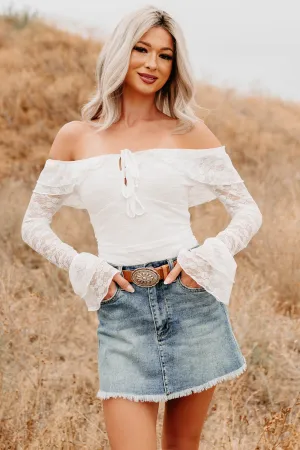 Bonded Seam Tape Throne Ready Off The Shoulder Lace Bodysuit (Ivory)