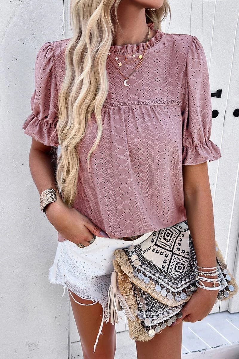 TwoToneEffect Ergonomic Shoulder Cut CASUAL SOLID COLOR SHORT SLEEVED CUT OUT TOP_CWTSTS0317