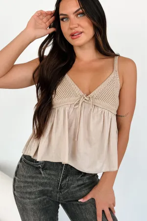 Breezy Attitude Crochet Babydoll Tank Top (Taupe) BlendMaterials