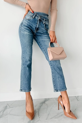 Novie High Rise Cross-Over Waist Special A Jeans (Medium Light) Snag Proof Fabric Core Fit Design