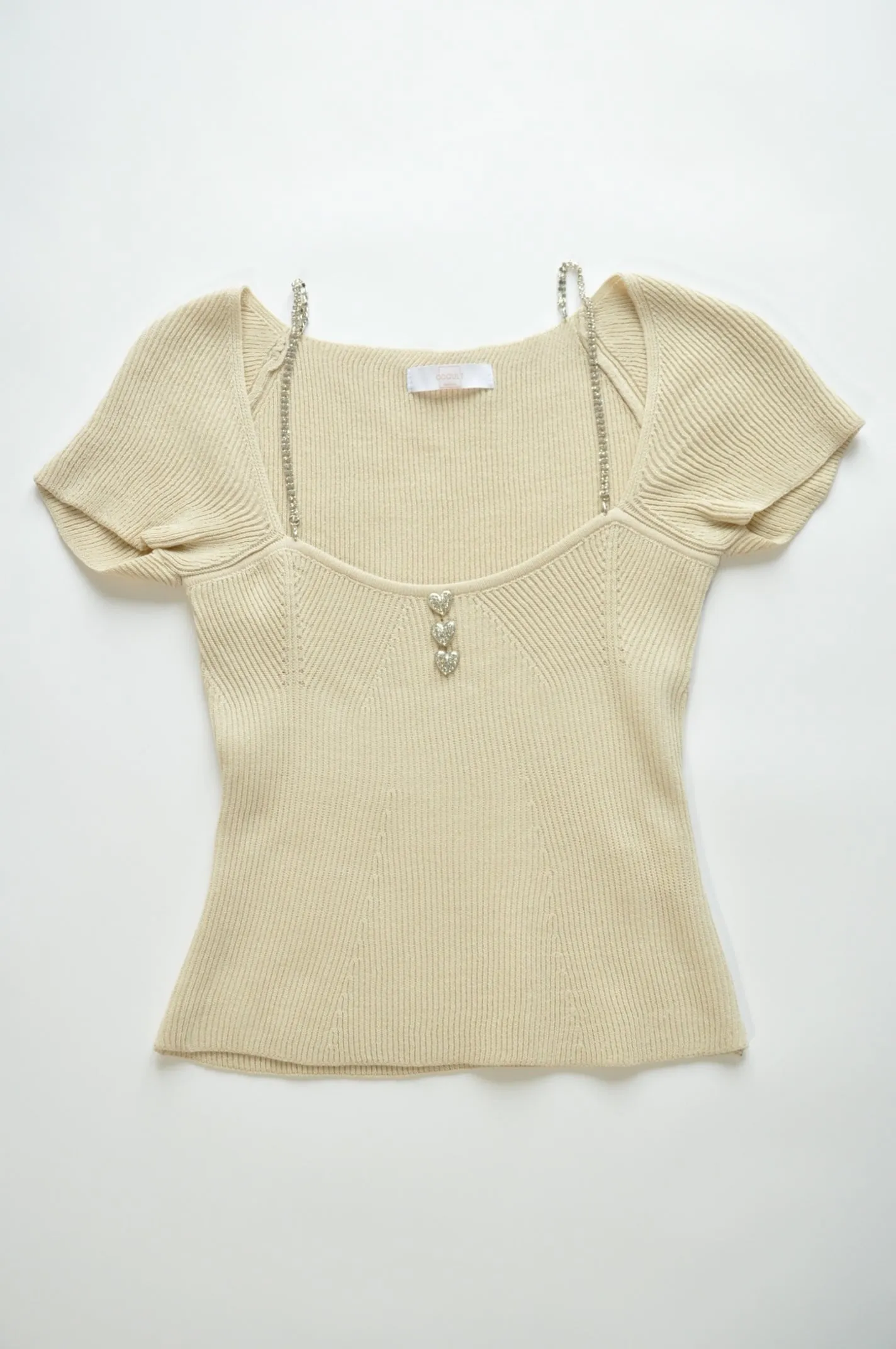 Nude corset shape detail crop top with gem chain stripes