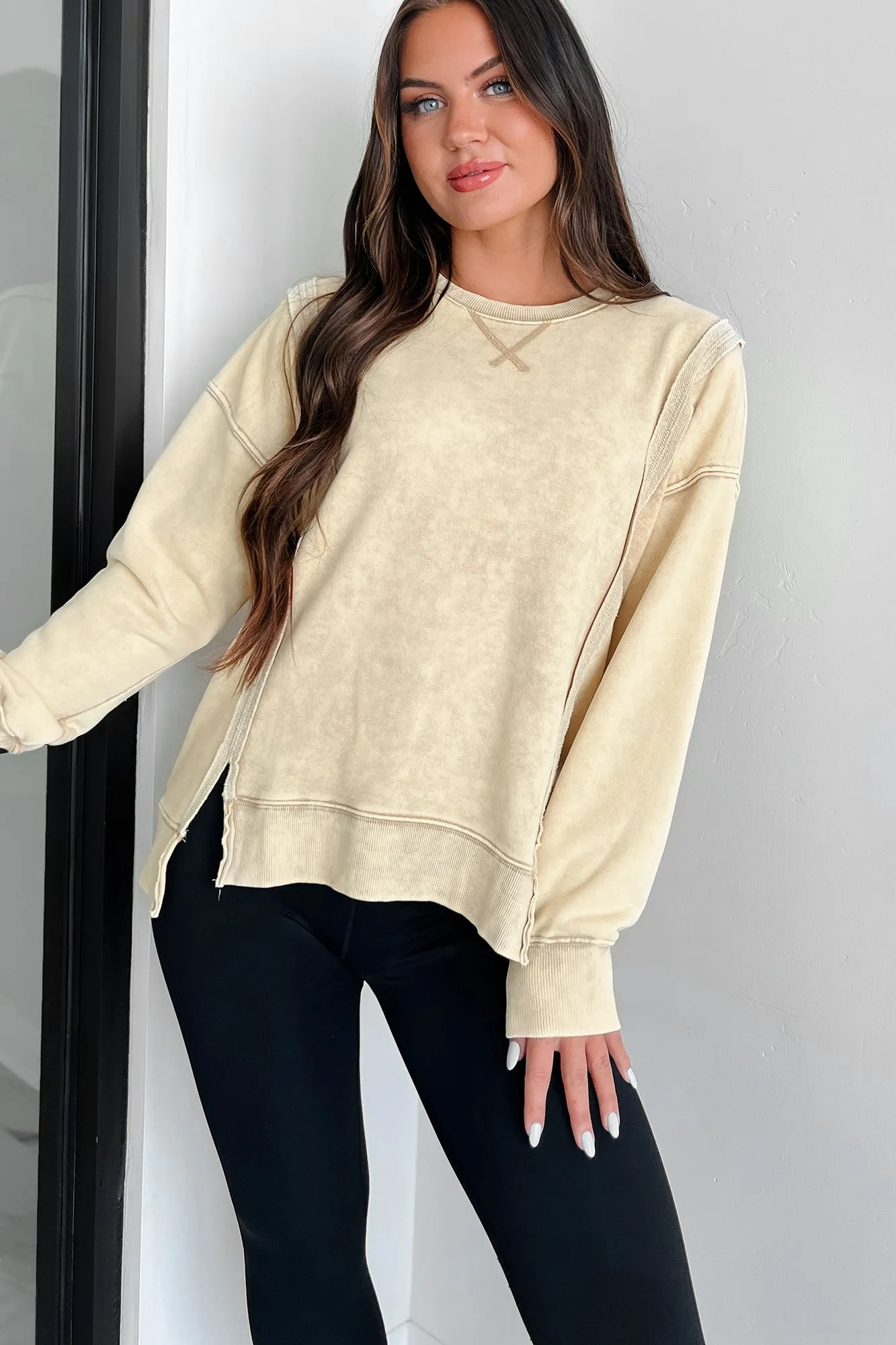 Nyx Mineral Wash Sweatshirt (Beige) RibbedHemline Seamless Design