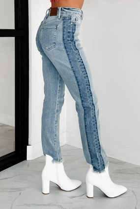 Octavius Two Tone High Waist Judy Blue Slim Jeans (Medium) Essential Waist Flared bottom