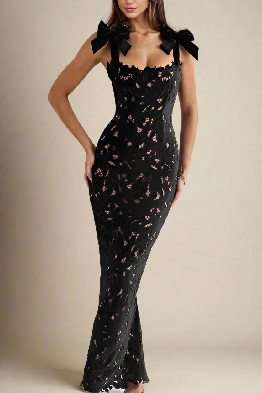 Odette Bodycon Lace Maxi Dress - Classic Black