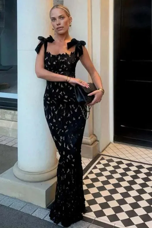 Odette Bodycon Lace Maxi Dress - Classic Black