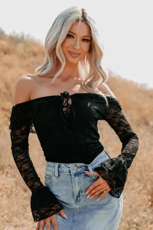 Throne Ready Off The Shoulder Lace Bodysuit (Black) Soft Touch Fabric