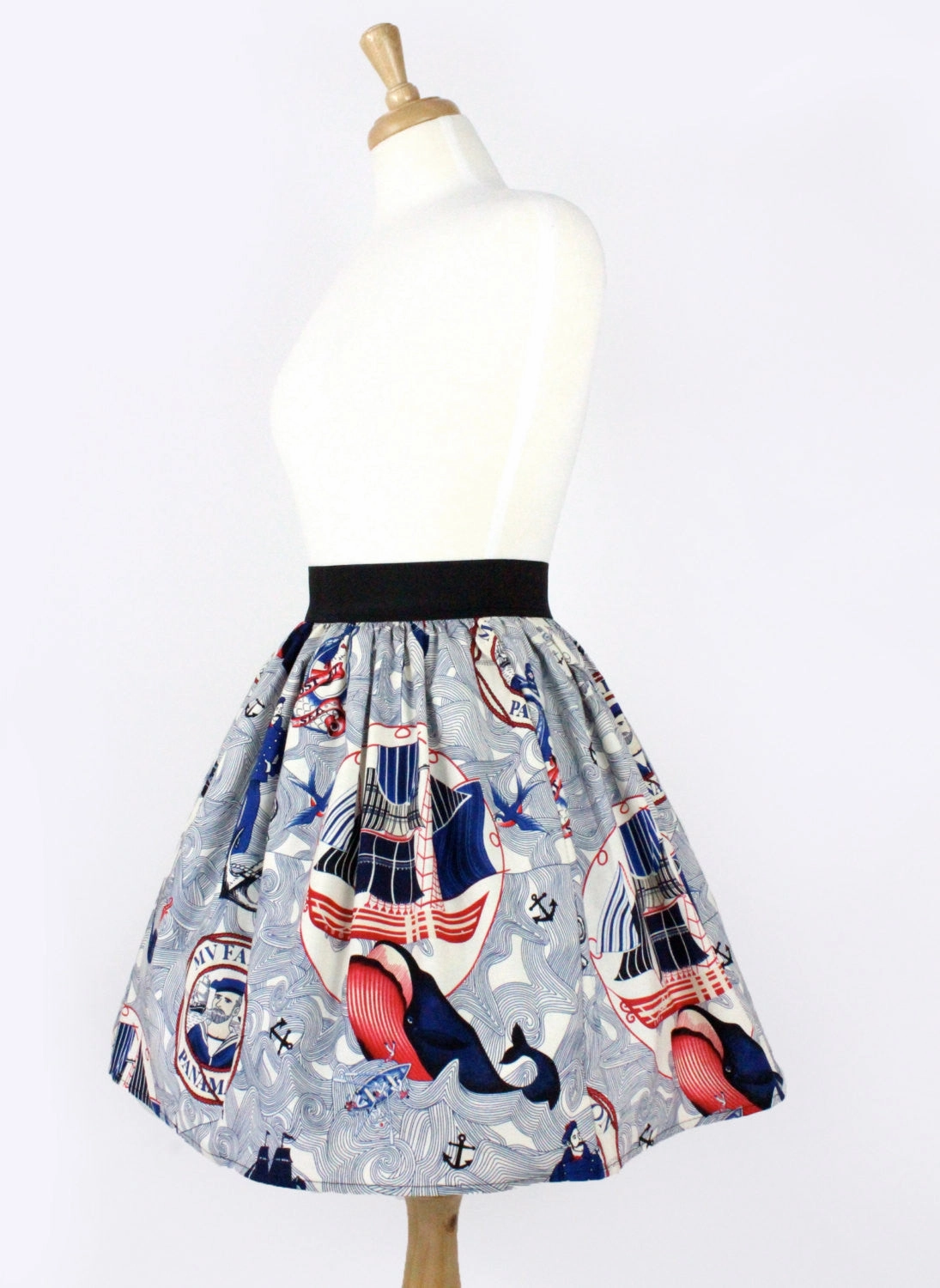 Elasticized Hem Sailor Jerry Rockabilly Nautical Pleated Skirt  #PS-J111