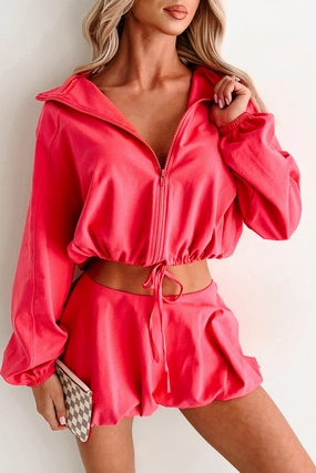 Relax, Recharge, Repeat Two-Piece Puff Skirt Set (Coral) Gentle Flow