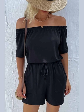 OFF SHOUDER SIMPLE WAIST STRAP ROMPER All-Purpose Wear Hidden Storage Pockets