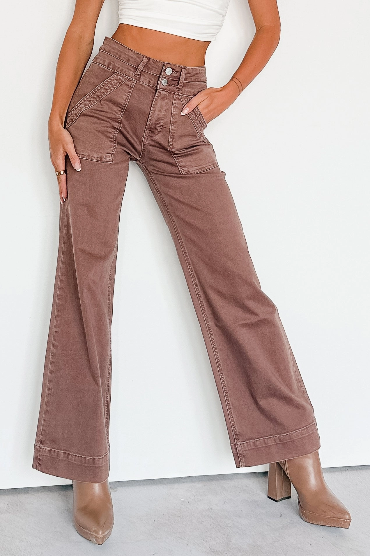 Henley Wide Leg Mica Denim Jeans (Cocoa) Seamless Wear