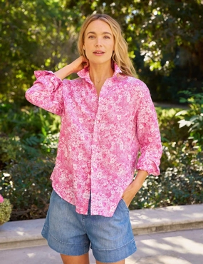 Eileen Relaxed Button-Up Shirt Pink Floral ButtonDownCollar QuickDryTech