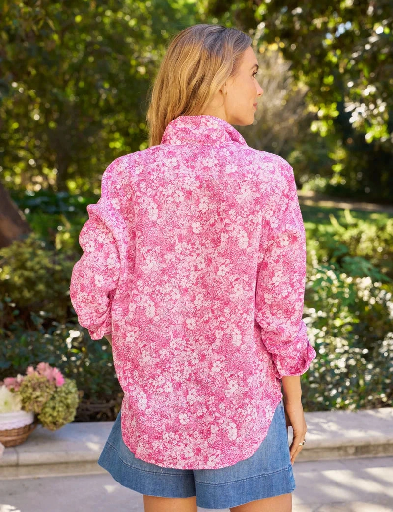 Microfiber Technology Casual dress Eileen Relaxed Button-Up Shirt Pink Floral