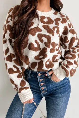 Authentic Affection Animal Print Sweater (Cream/Brown) Loose Tee MeshLining
