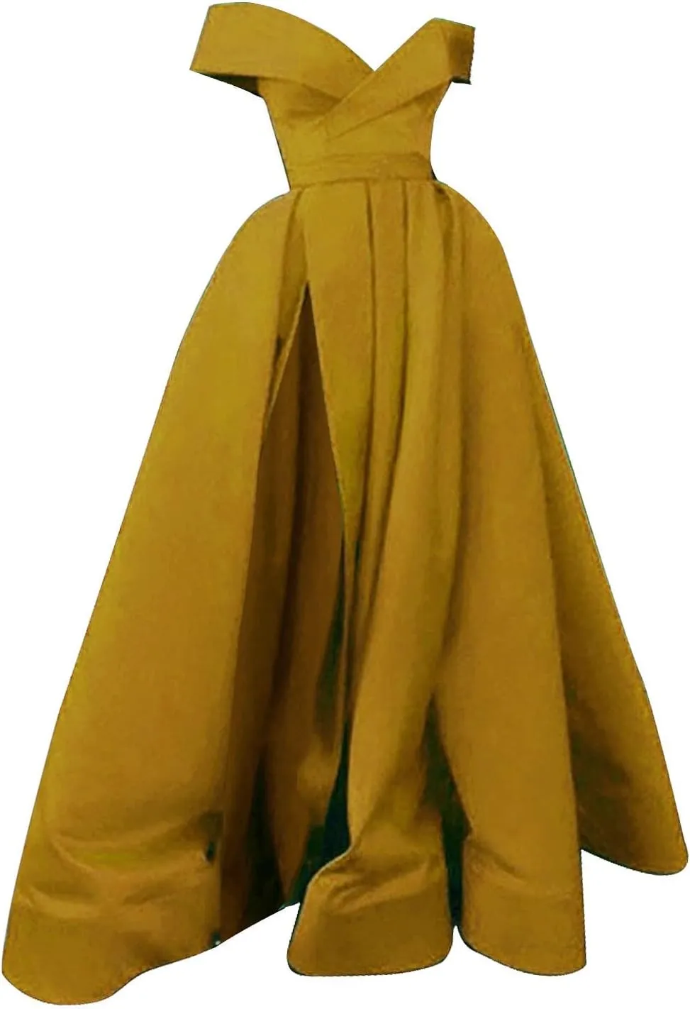 Off Shoulder Satin Prom Dresses Ball Gown Plus Size Formal A Line Dresses for Women Wedding Dress with Slit