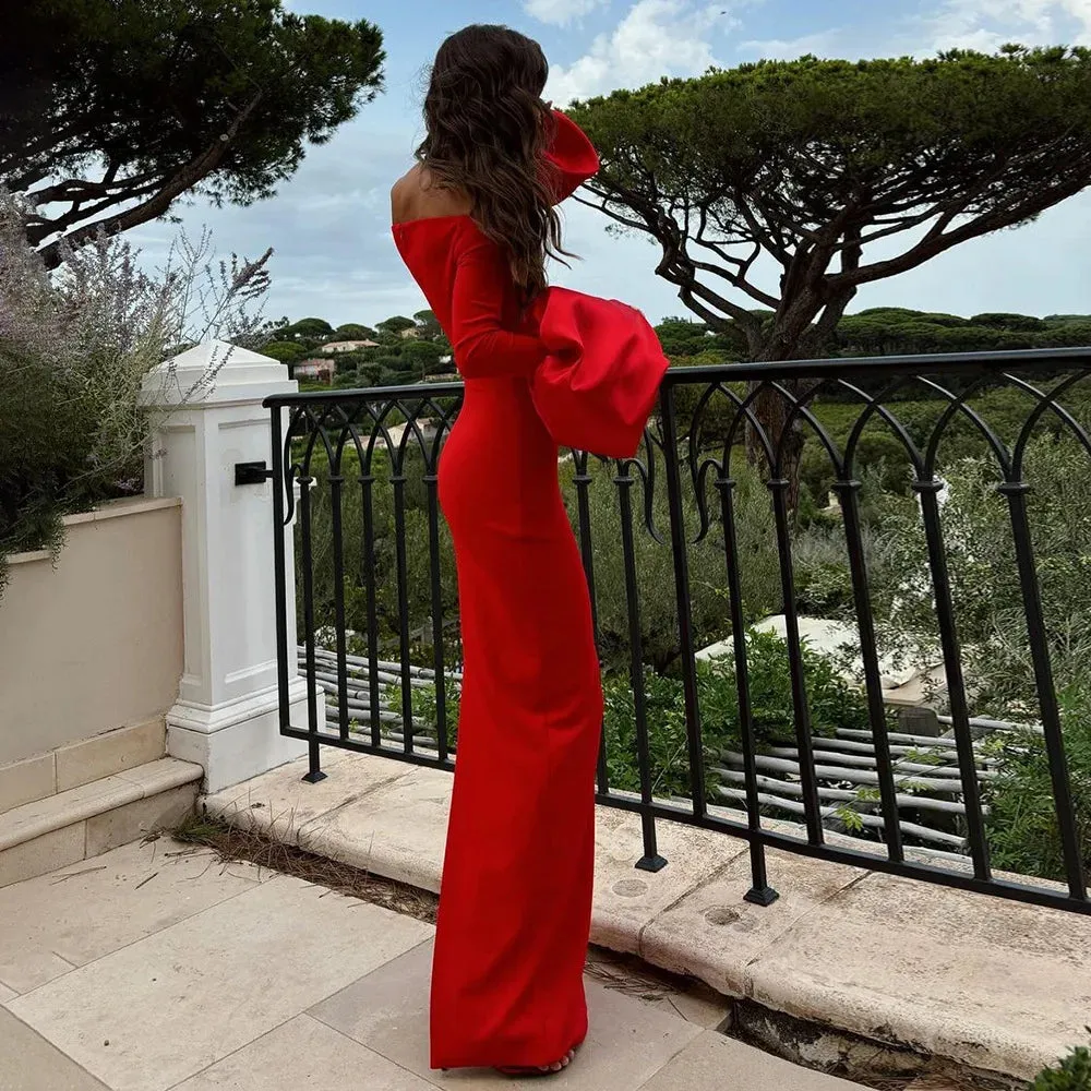 Off-the-shoulder Long Flare Sleeve Maxi Dress