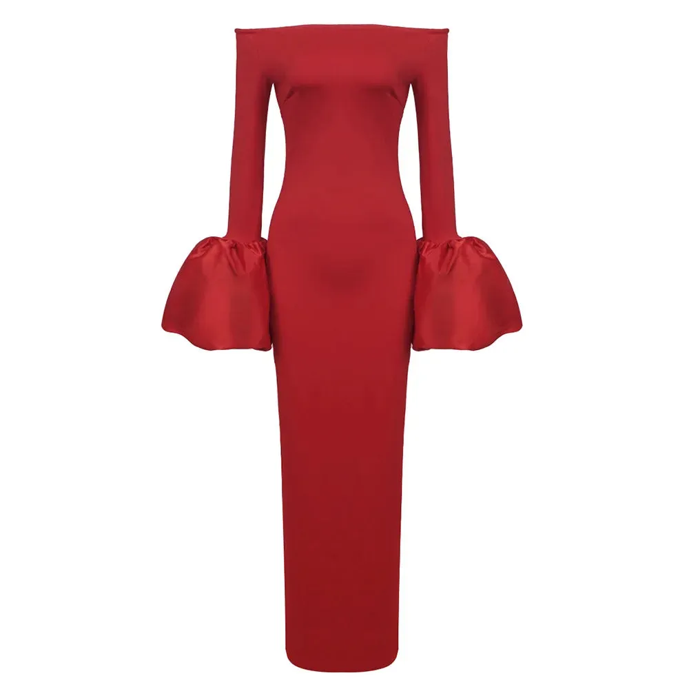 Off-the-shoulder Long Flare Sleeve Maxi Dress