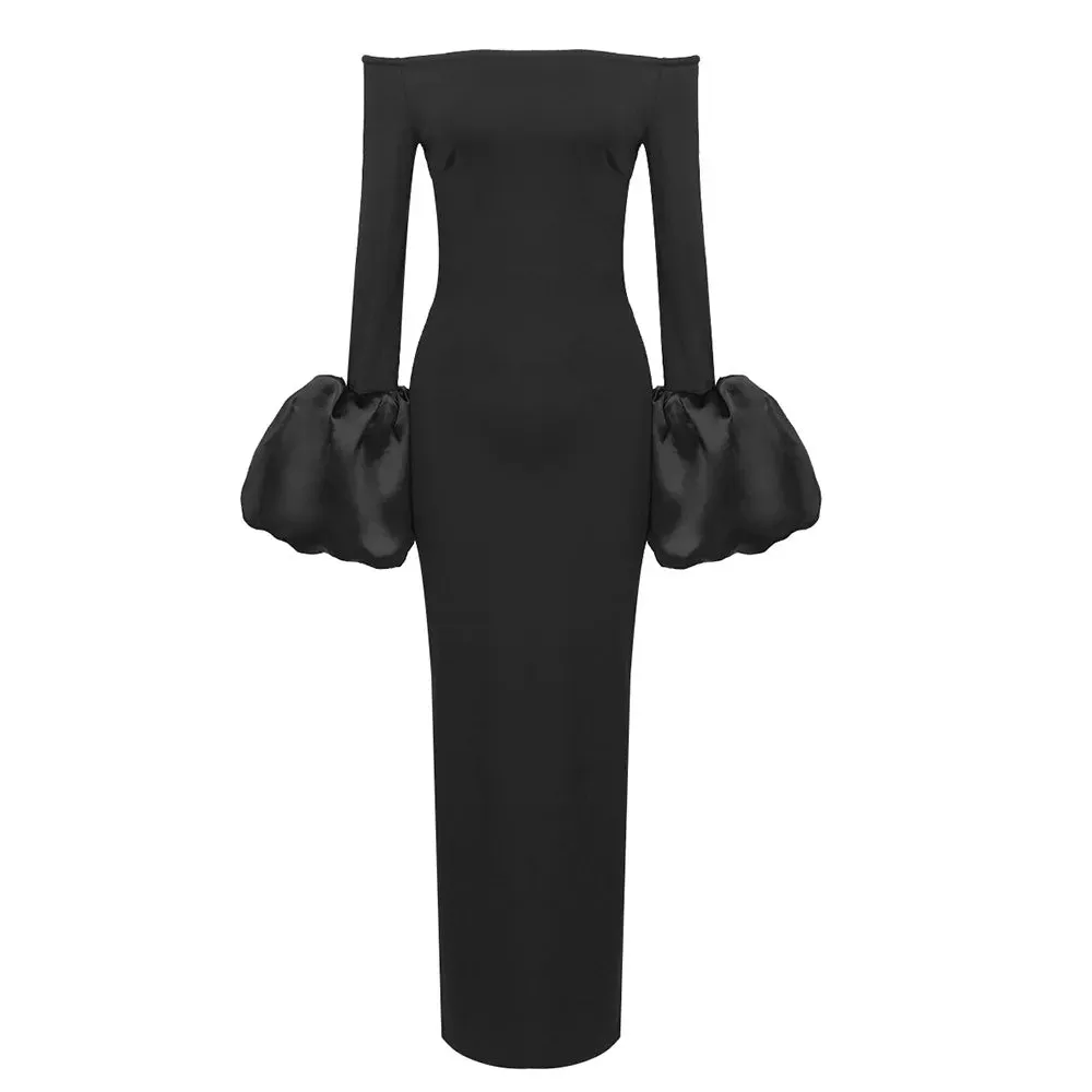 Off-the-shoulder Long Flare Sleeve Maxi Dress