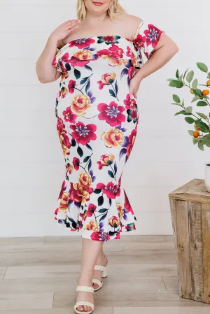 Off-the-shoulder Ruffled Floral Mermaid Plus Size Dress