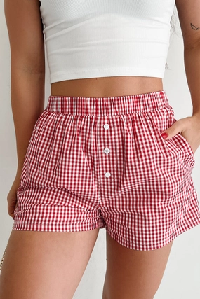 Old School Crush Gingham Boxer Shorts (Red) Anti Static Finish