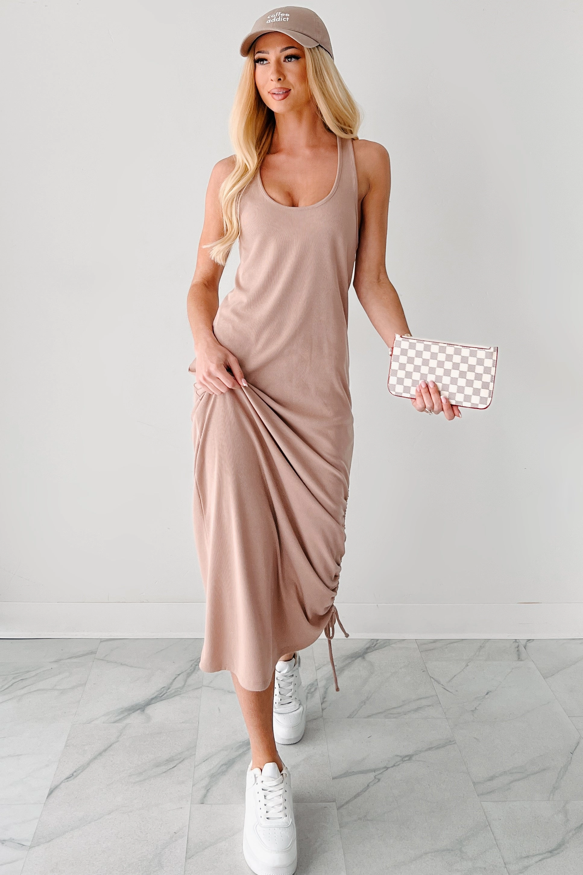On Chill Mode Twist Back Ribbed Midi Dress (Dark Taupe) relaxed elegance Soft Fabric