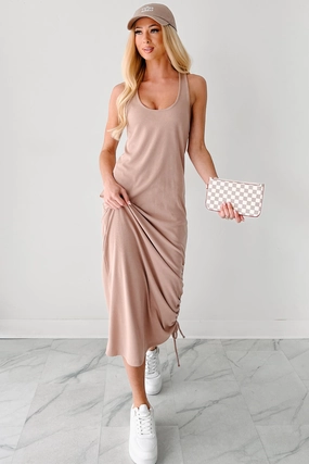Perfect for Layering On Chill Mode Twist Back Ribbed Midi Dress (Dark Taupe)