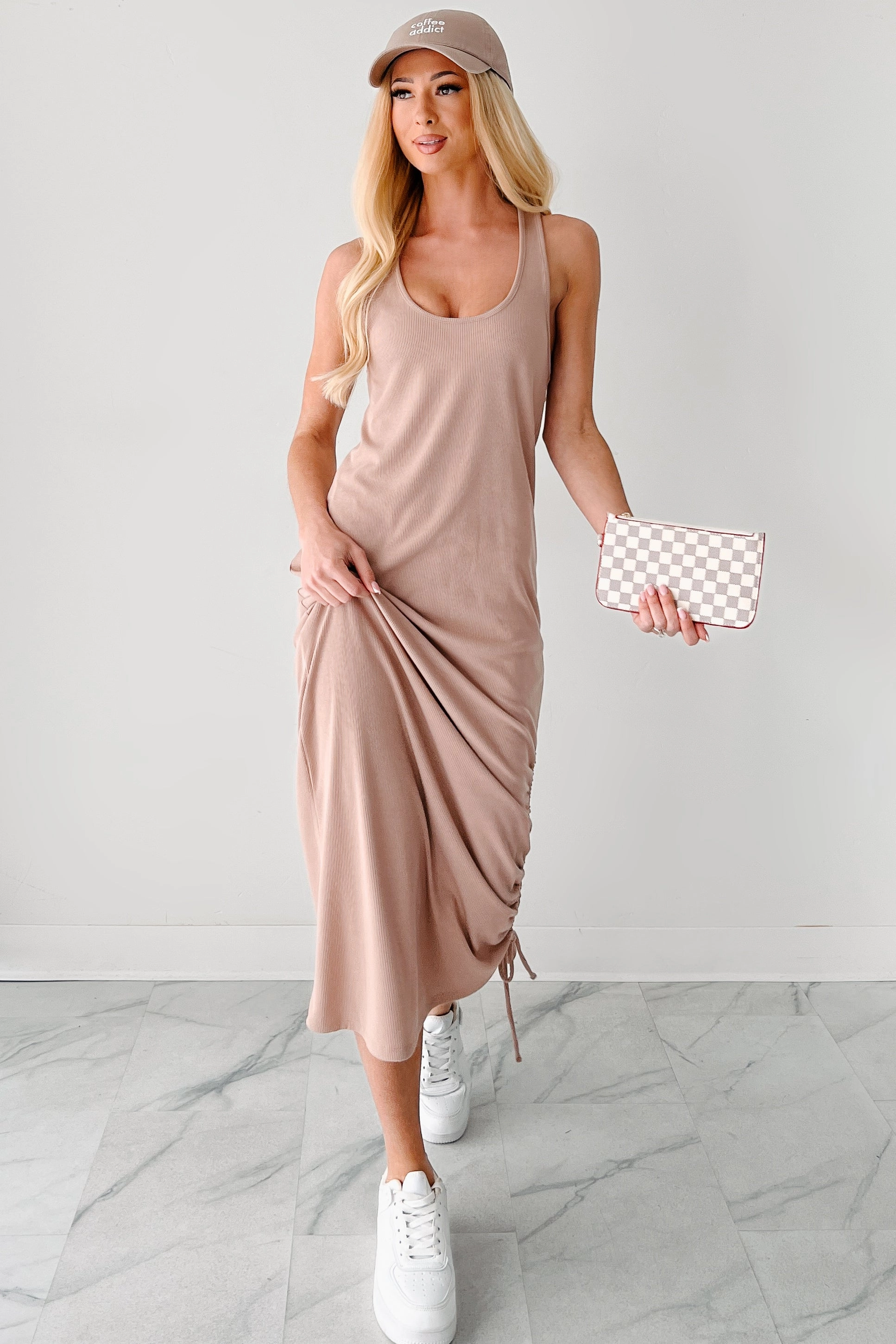 Perfect for Layering On Chill Mode Twist Back Ribbed Midi Dress (Dark Taupe)