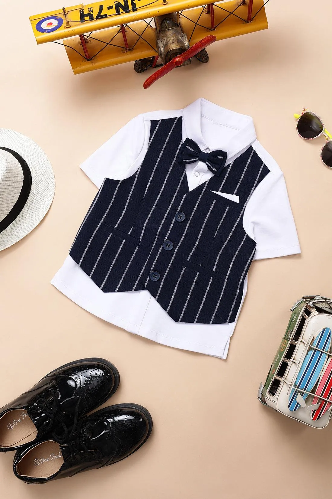 One Friday Baby Boys Striped Waistcoat and Trouser Set with Shirt