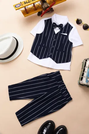One Friday Baby Boys Striped Waistcoat and Trouser Set with Shirt