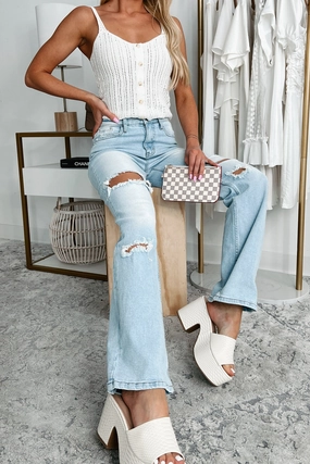 Only Good Days High Rise Distressed Wide Leg Jeans (Light) Utility Fit