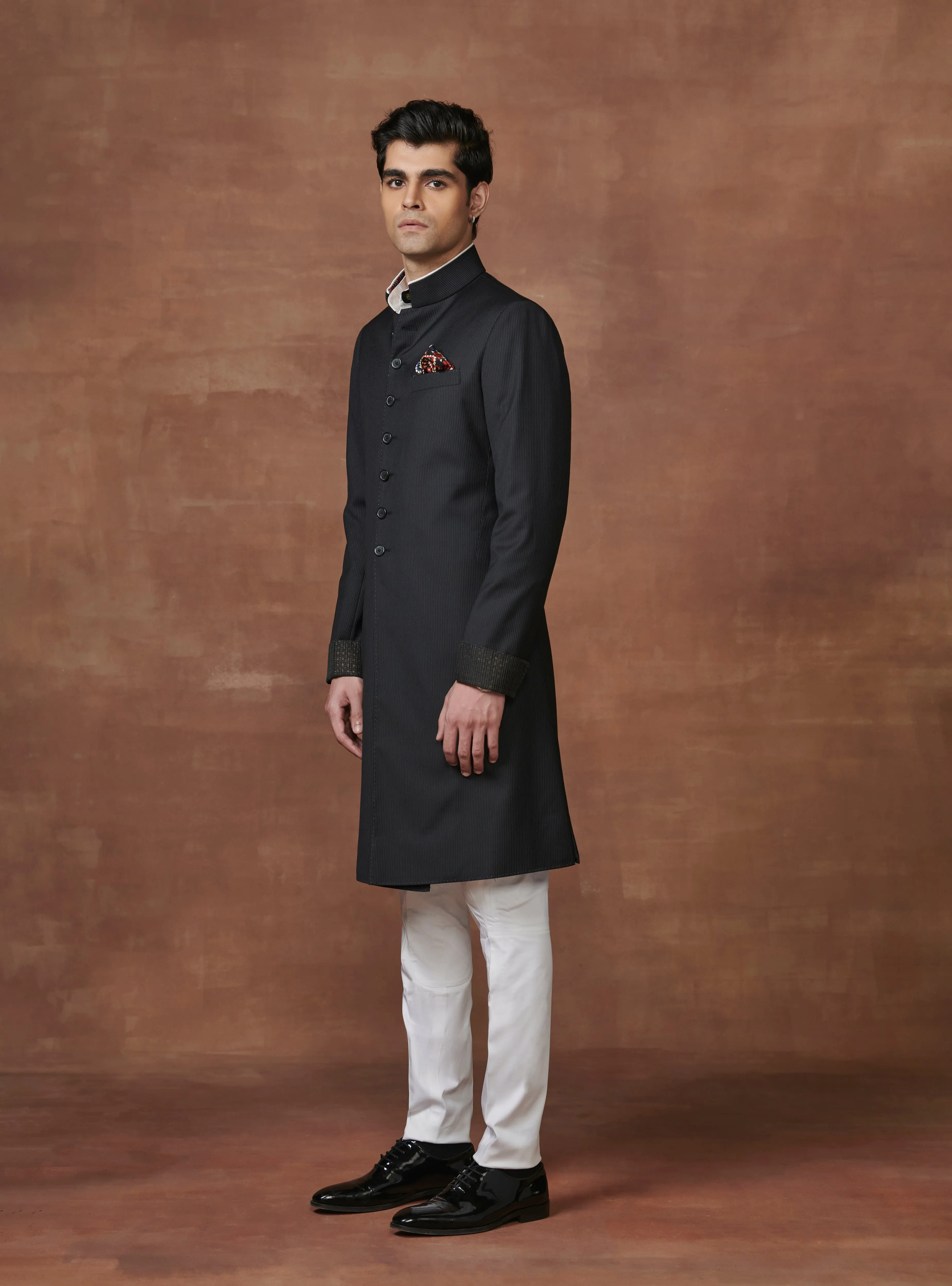 OPULENT PINSTRIPED BLACK ACHKAN